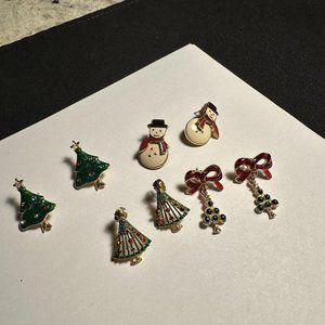 Lot Of 4 Holiday Pierced Earrings Stud/Dangle Christmas Tree Snowman Etc 1 Avon